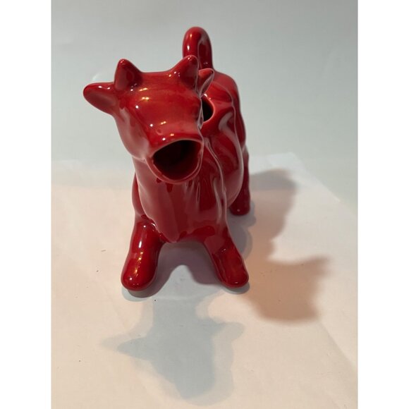 Red Ceramic Cow Creamer Figurine Vintage Milk Jug Kitchen Decor Collectible Glos - Picture 8 of 9